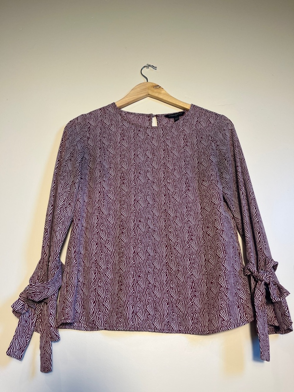 Banana Republic Mauve Zebra-Print Blouse with Tie Cuffs